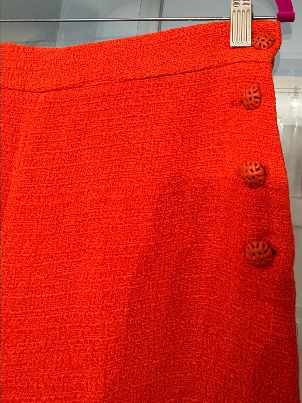 Zara Vibrant Orange Wide-Leg Knit Pants with Side Buttons - Picture 2 of 2